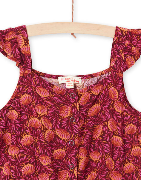 Girl's burgundy and orange jumpsuit with foliage print LATERCOMBI / 21S901V1CBL719