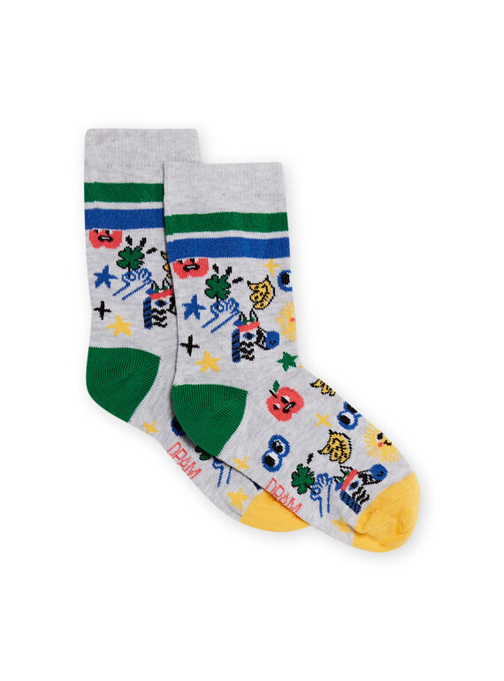 Child boy's mottled gray socks with fantasy designs NYOLUCHO2 / 22SI02P2SOQJ920