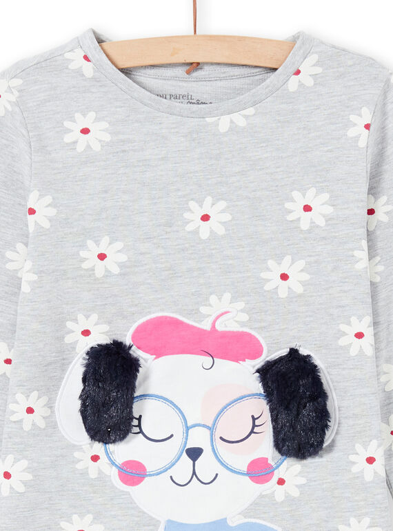 Girl's grey t-shirt and pants pajama set MEFAPYJDOG / 21WH1185PYJ943