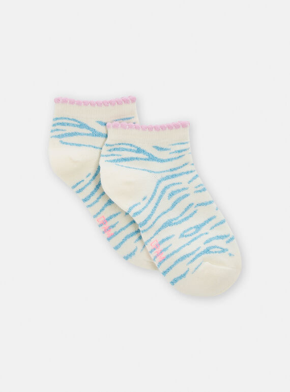 Girl's ecru and blue striped socks TYADECHO / 24SI0187SOQ001