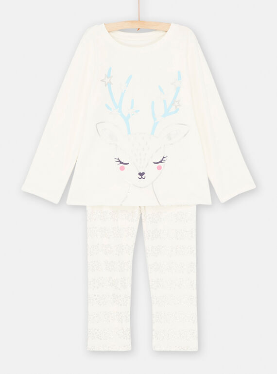 Girl's ecru reindeer pyjamas SEFAPYJSTA / 23WH1154PYJ001