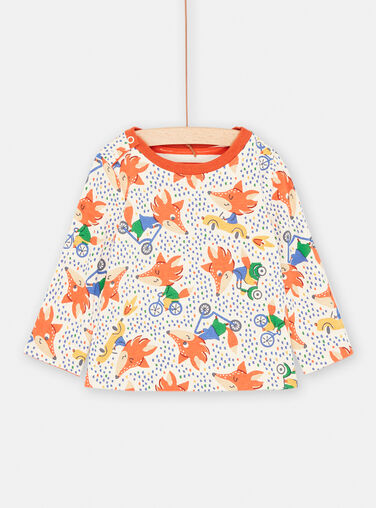 Baby Boy Ecru and Orange Reversible T-Shirt SUKHOTEE1 / 23WG10Q3TML003