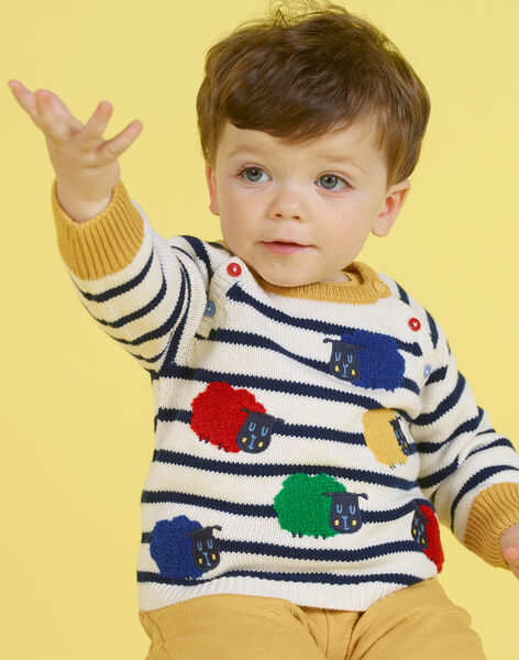 Baby boy ecru and navy blue striped sweater MUMIXPUL / 21WG10J1PUL001