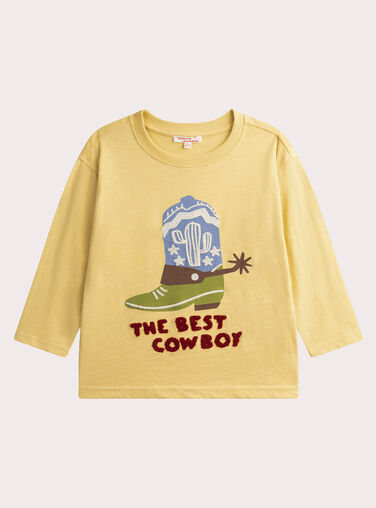 Long-sleeved pale yellow cowboy design T-shirt Long-sleeved pale yellow cowboy design T-shirt WOLANTEE2 / 25S90241TMLB102
