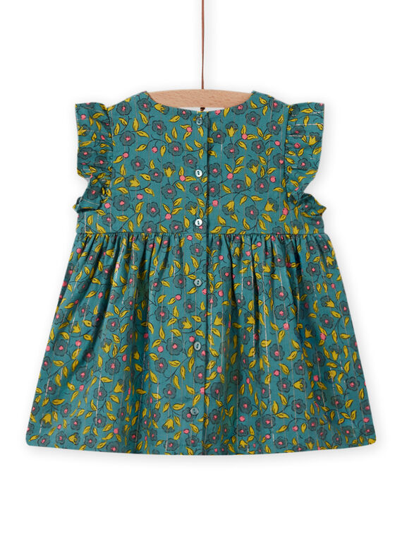 Baby girl's khaki flannel dress with floral and stripe print MIKAROB1 / 21WG09I1ROB612