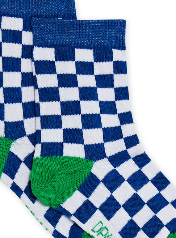 Child boy English blue, white and green plaid socks NYOGACHO1 / 22SI02O2SOQ702