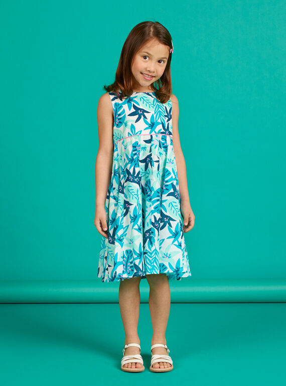 Baby girl's white and blue leaf print dress LAVEROB3 / 21S901Q1ROB001