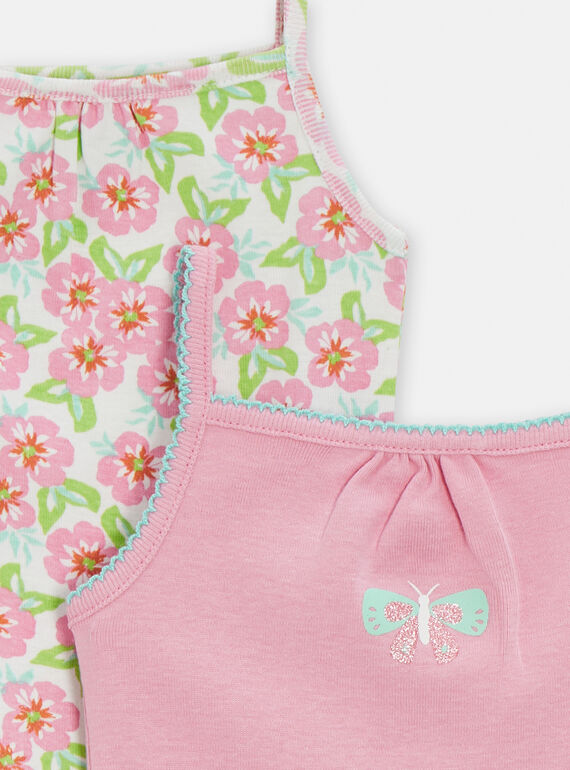 Set of 2 ecru and pink baby girl bodysuits TEFIBODTRO / 24SH1372BDL001
