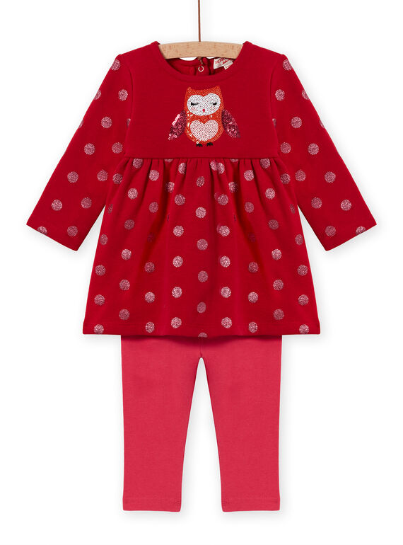 Baby girl's red heart print dress and striped leggings set MIFUNENS / 21WG09M1ENS511