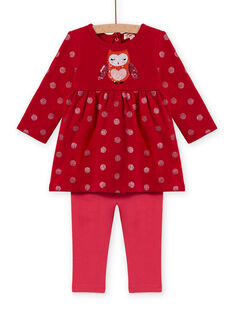 Baby girl's red heart print dress and striped leggings set MIFUNENS / 21WG09M1ENS511