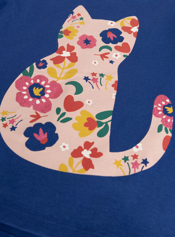 T-shiRt blue animation glittery flowery cat for girl  VAROTEE3 / 24W901P1TMLC207