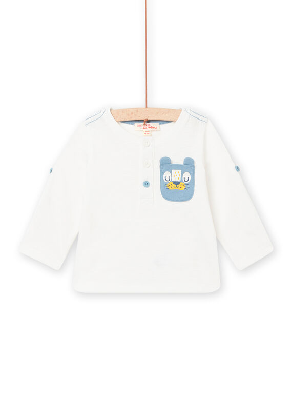 Baby boy's plain ecru bear t-shirt NUJOTUN3 / 22SG1073TML001