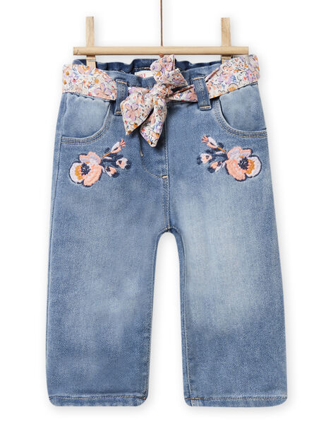 Baby girl embroidered denim pants with flower print belt NIMOPAN1 / 22SG09N2PANP270