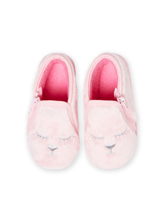 Light pink slippers in fake fur with cat pattern for baby girl MIPANTFUR / 21XK3722D0A321