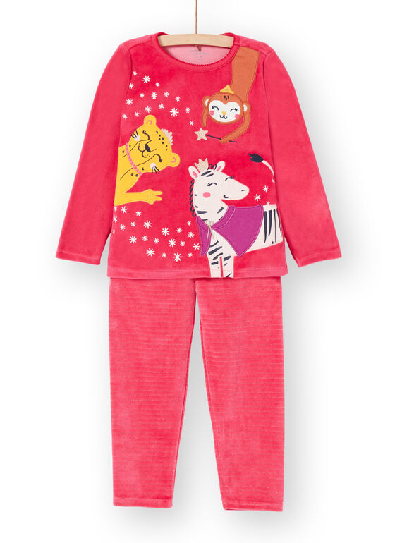 Girl's pink velvet pajamas with animal glitter pattern LEFAPYJCOS / 21SH1155PYJD332