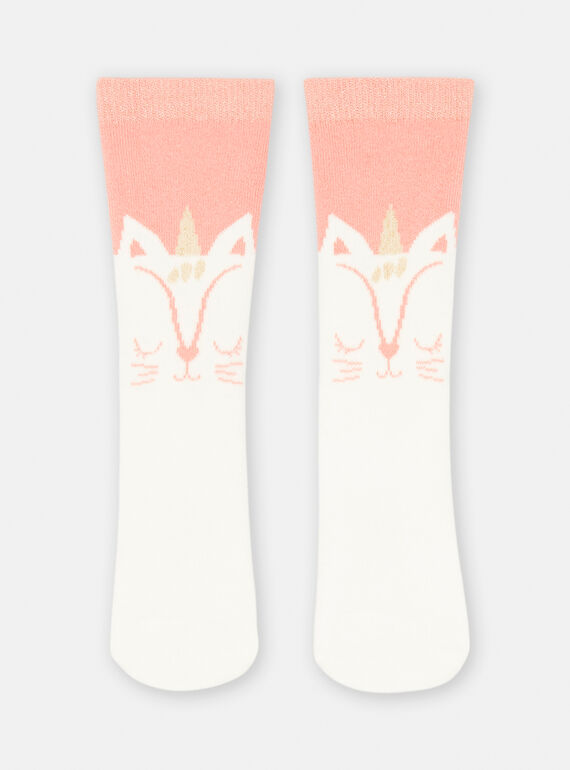 Girl's salmon and white socks SYADUCHO / 23WI01N1SOQ401