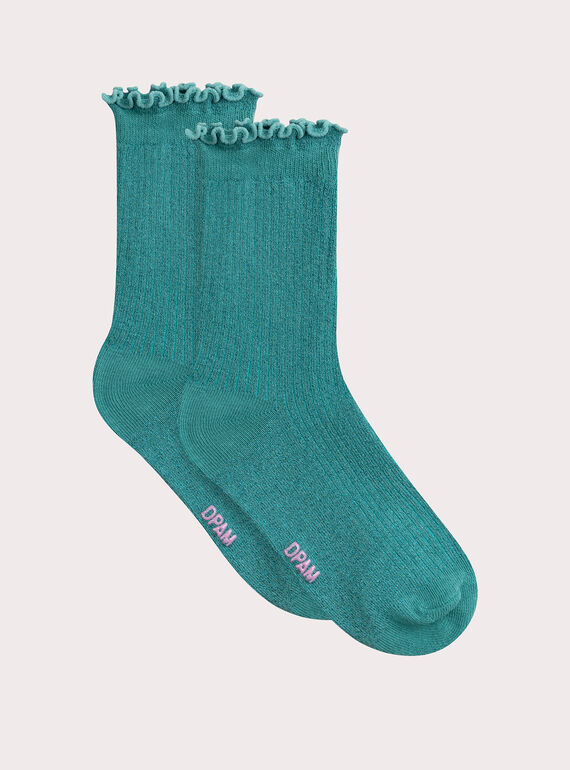 Sequined turquoise socks for girls VYAJOSCHO5 / 24WI01H3SOQ215