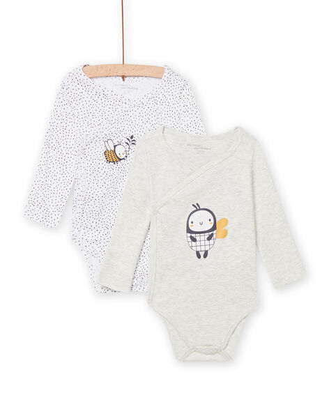 Set of 2 white bodysuits with bee pattern for boys NOU1BOD6 / 22SF0441BDNJ920