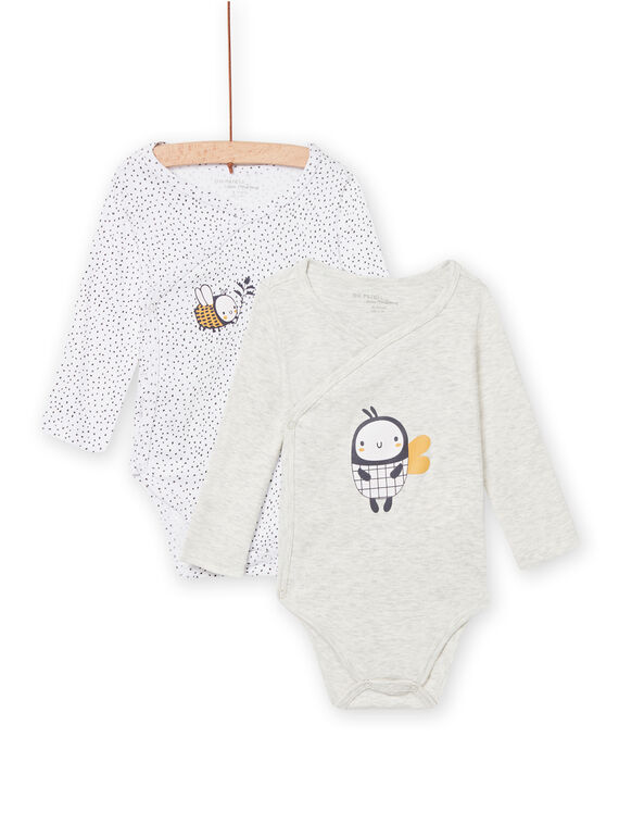 Set of 2 white bodysuits with bee pattern for boys NOU1BOD6 / 22SF0441BDNJ920