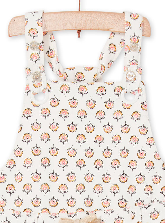 Overalls ecru and pink baby girl flower print LIPOESAL / 21SG09Y1SAL001