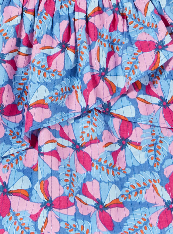 Lavender blue and pink skirt with floral print and Lurex® stripes in cotton LABLEJUP1 / 21S901J1JUPC208
