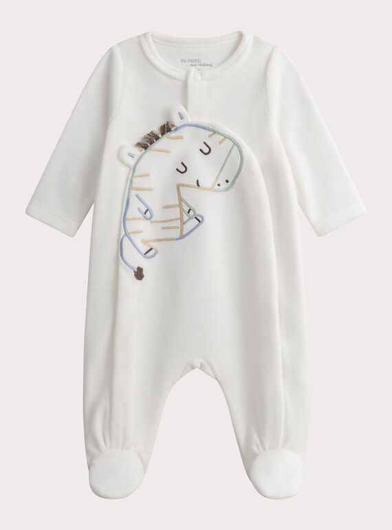 Newborn babies' ecru velour zebra design rompers WOU1GRE4 / 25SF0471GRE005