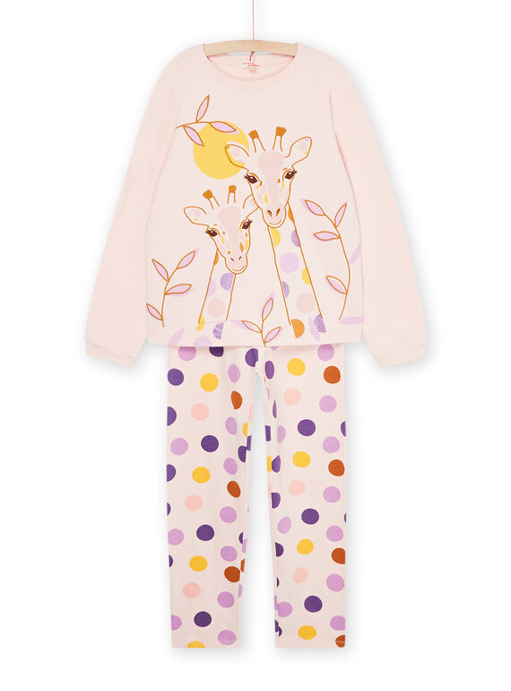 Powder pink pyjamas with giraffe and polka dot print REFAPYJGIR / 23SH1154PYJD327