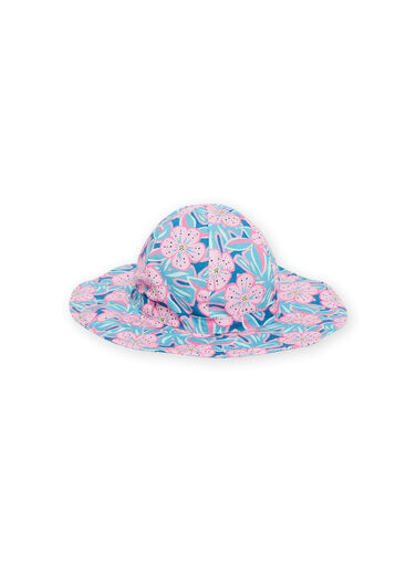 Baby girl petrol blue hat with floral print NYIFICCHA / 22SI09C4CHA215