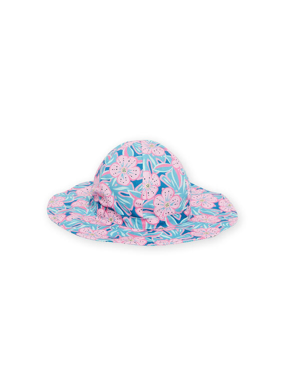 Baby girl petrol blue hat with floral print NYIFICCHA / 22SI09C4CHA215