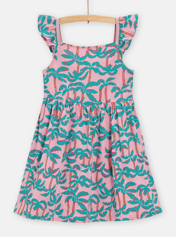 Pink dress with palm tree print for girls TAPLAROB3 / 24S901S3ROB318