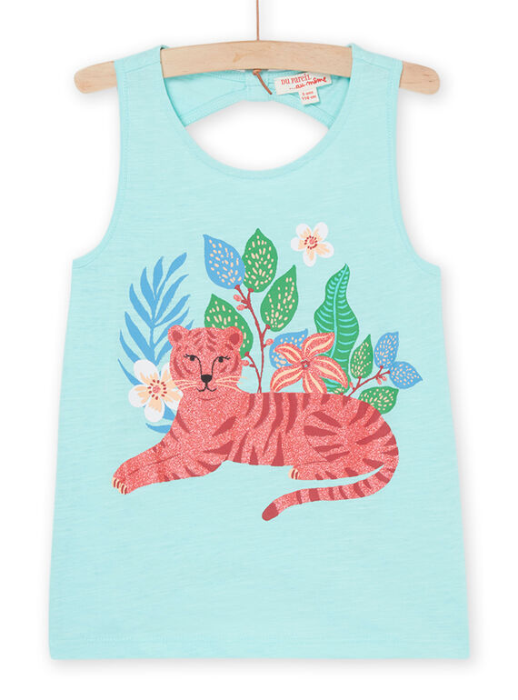 Turquoise tank top with tiger print RABALDEB / 23S901W1DEBC215