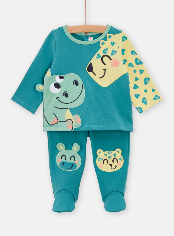 Turquoise baby boy pyjamas with animal animation TEGAPYJCOP / 24SH1442PYJG603