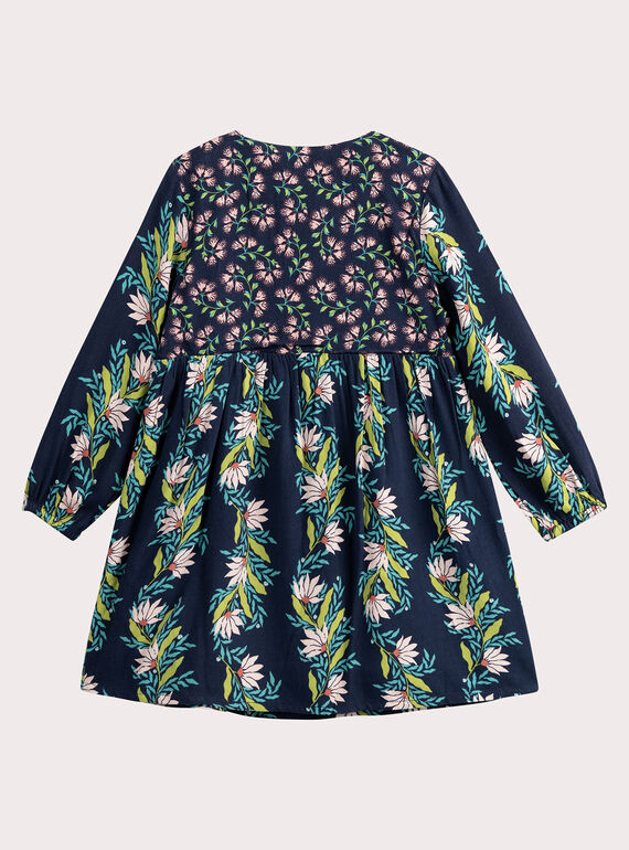 Floral patchwork printed navy dress for girls  VAKLIROB1 / 24W90142ROB070