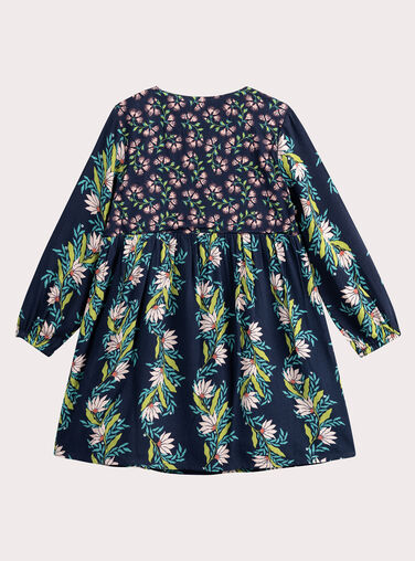 Floral patchwork printed navy dress for girls  Floral patchwork printed navy dress for girls  VAKLIROB1 / 24W90142ROB070