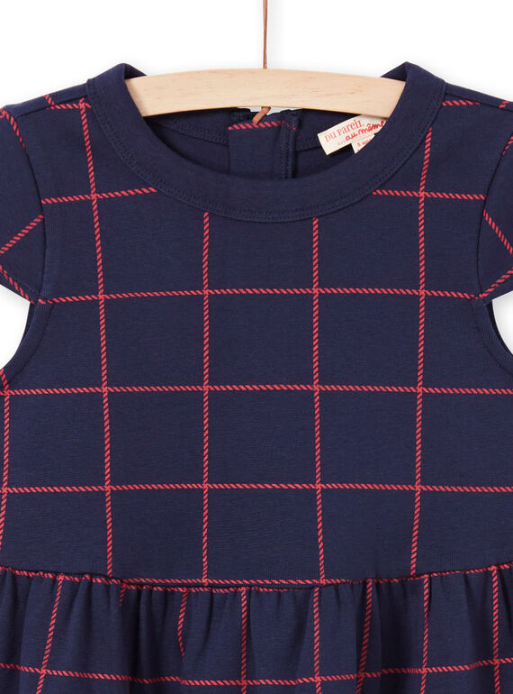 Girl's midnight blue and red checkered short sleeve dress MAJOROB4 / 21W90124ROBC205