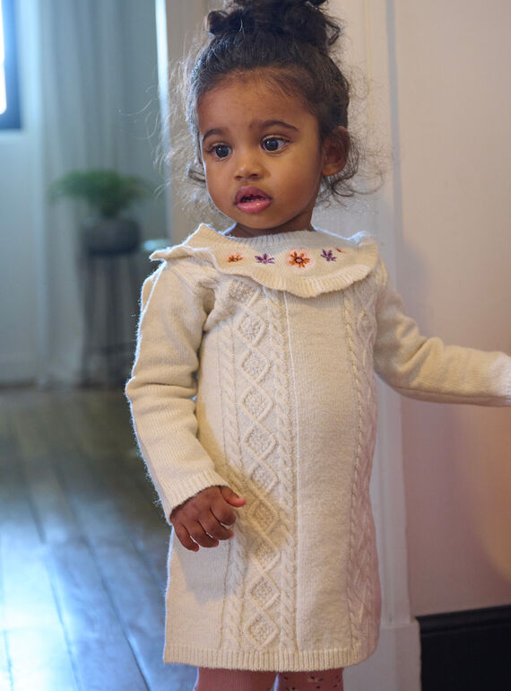 Baby Girl Ecru Sweater Dress SIKHOROB2 / 23WG09Q1ROB001