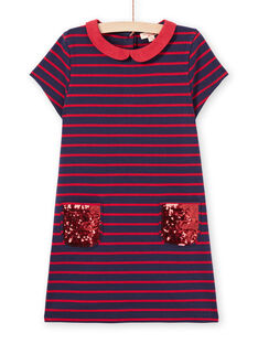 Girl's red and night blue striped dress milano MAJOROB2 / 21W90126ROBC205