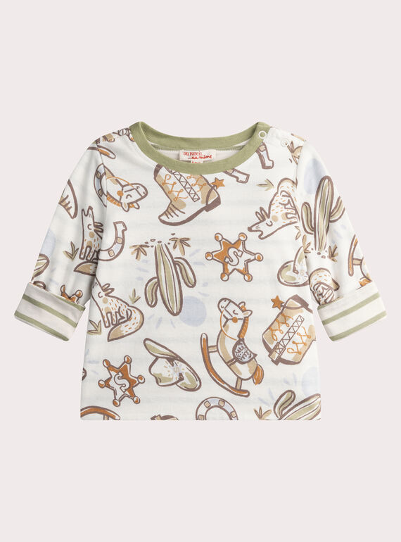 Baby boys' reversible patterned ecru T-shirt WULANTEE1 / 25SG1044TML001