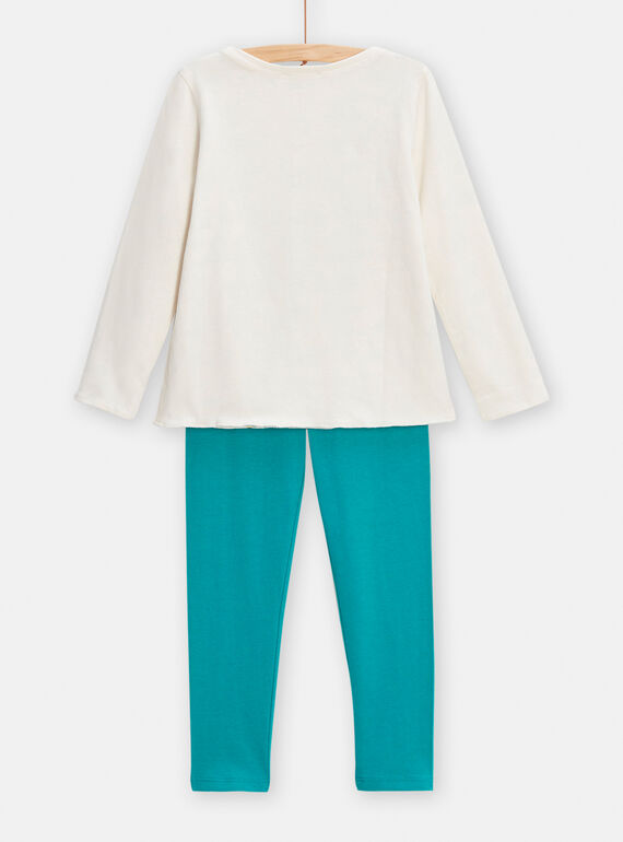 Girl's reversible white and duck blue pyjamas with dog print TEFAPYJDOG / 24SH1146PYJ001