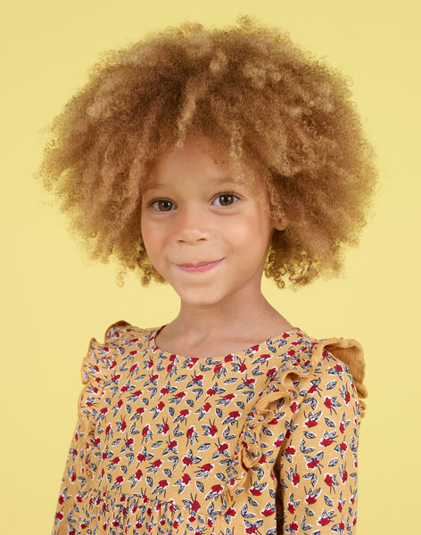 Long sleeves blouse mustard with flowery print child girl MAMIXTEE1 / 21W901J3TMLB106