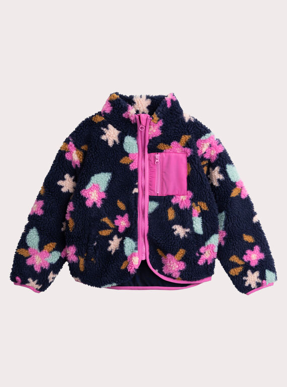 Floral printed navy sherpa vest for girls VAJOCARF1 / 24W901H1CAR070