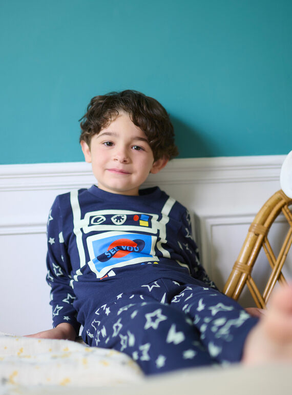 Boy's midnight blue pyjama with cosmic print SEGOPYJCOS / 23WH1243PYJ705