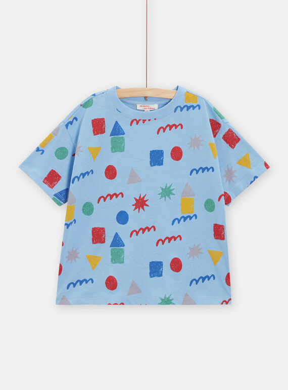 Blue t-shirt with geometric print for boys TOCLUTI4 / 24S902O2TMCC227
