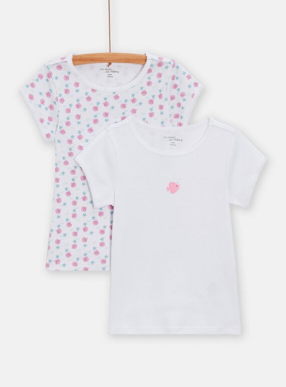 Set of 2 assorted ecru T-shirts for girls TEFATEFIS / 24SH1161HLI000