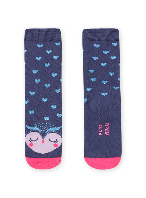 Girl blue curly socks with owl print MYAPLACHO / 21WI01O1SOQC202