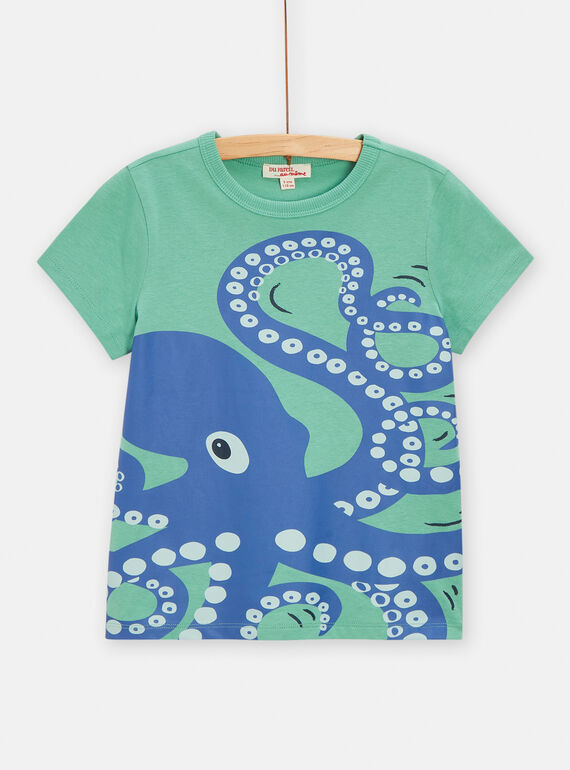 Green t-shirt with octopus motif for boys TOJOTI6 / 24S902D4TMC630