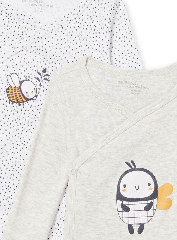 Set of 2 white bodysuits with bee pattern for boys NOU1BOD6 / 22SF0441BDNJ920