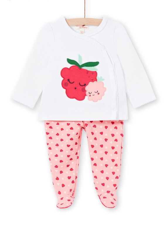 Girl's baby pyjama in brushed fleece with raspberry motifs LEFIPYJFRA / 21SH1351PYJD308