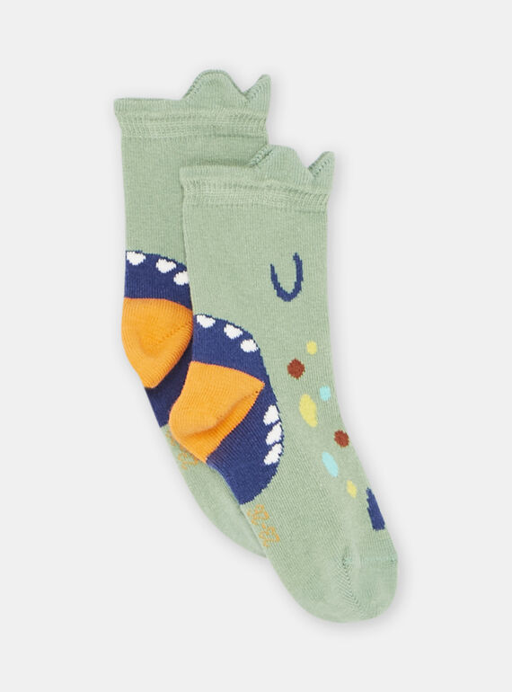 Boy's green socks with dinosaur design SYUVERCHO / 23WI10B6SOQG619