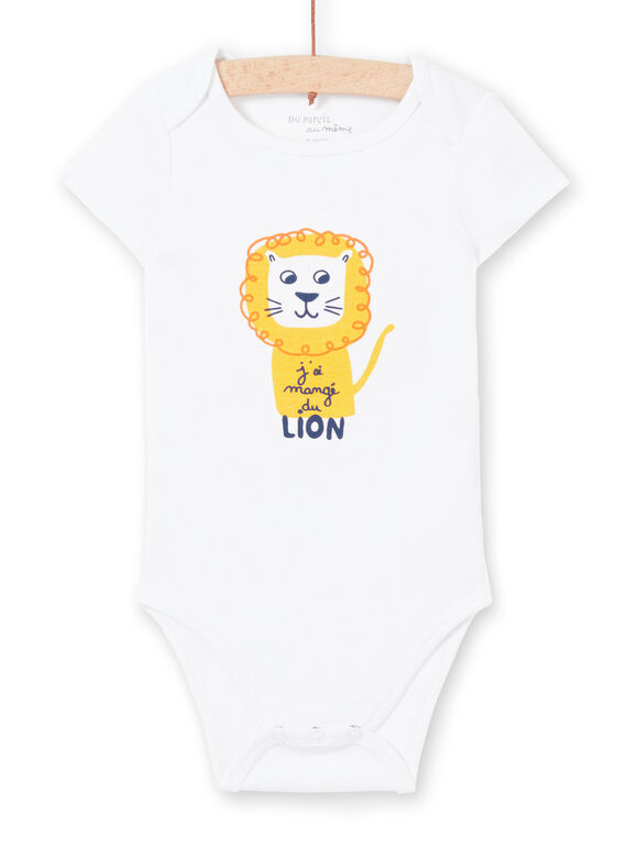 Baby boy white short sleeve bodysuit with lion print MEGABODLIO / 21WH14B4BDL000